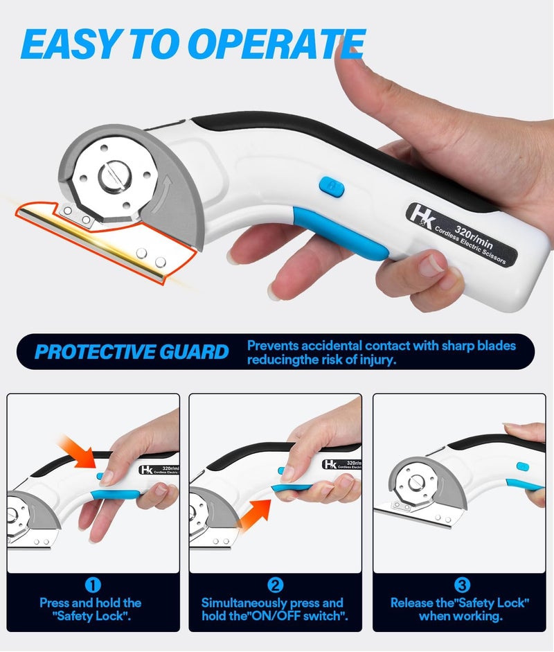 H & K Cordless Electric Scissors, 4V Electric Box Cutter, Carpet & Cardboard Cutter Tool with a Replacement Blade/Charger, Rotary Cutter for Cardboard Packages Leather Plastic - Image 3